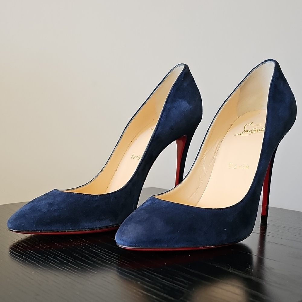 Christian Louboutin Eloise 100 Vous Velours Marine Blue Suede Heels Pumps 38